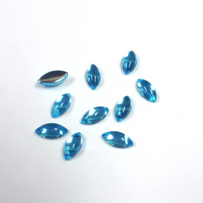 Plastic Flat Back Foiled Cabochon - Navette 08x4MM AQUA