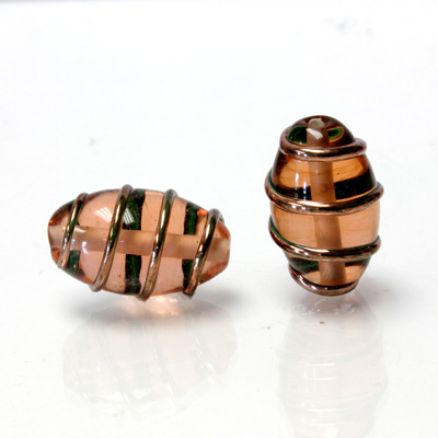 Czech Glass Lampwork Bead - Oval 20x12MM COPPER WRAP ROSALINE