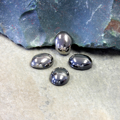 Plastic Flat Back Metalized Cabochon - Oval 10x8MM HEMATITE