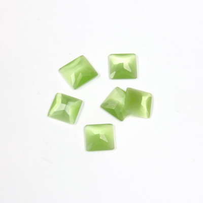 Fiber-Optic Flat Back Stone - Faceted checkerboard Top Square 6x6MM CAT'S EYE LT GREEN