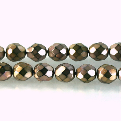 Czech Glass Pearl Faceted Fire Polish Bead - Round 08MM ROSE ON BLACK 72102