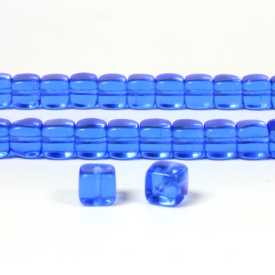 Czech Pressed Glass Bead - Cube 05x7MM SAPPHIRE