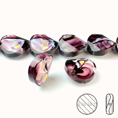 Chinese Cut Crystal Millefiori Bead - Round Twist 18MM PURPLE