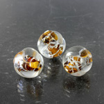 Czech Glass Lampwork Bead - Round Twist 12MM CRYSTAL with TOPAZ AND SILVER SWIRL