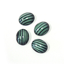 German Glass Medium Dome Striped Moonstone Cabochon - Oval 10x8MM GREEN ON BLACK