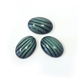 German Glass Medium Dome Striped Moonstone Cabochon - Oval 14x10MM GREEN ON BLACK