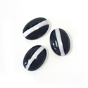 German Glass Medium Dome Striped Moonstone Cabochon - Oval 14x10MM WHITE ON BLACK 1 Single Stripe