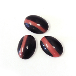 German Glass Medium Dome Striped Moonstone Cabochon - Oval 14x10MM RED ON BLACK 1 Single Stripe