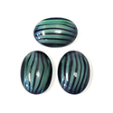 German Glass Medium Dome Striped Moonstone Cabochon - Oval 18x13MM GREEN ON BLACK