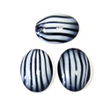 German Glass Medium Dome Striped Moonstone Cabochon - Oval 18x13MM WHITE ON BLACK