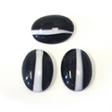 German Glass Medium Dome Striped Moonstone Cabochon - Oval 18x13MM WHITE ON BLACK 1 Single Stripe