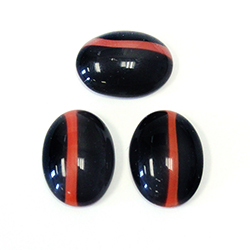 German Glass Medium Dome Striped Moonstone Cabochon - Oval 18x13MM RED ON BLACK 1 Single Stripe