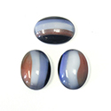 German Glass Medium Dome Striped Moonstone Cabochon - Oval 18x13MM RED/WHITE/BLUE COLOR STRIPES ON BLACK  #SP122