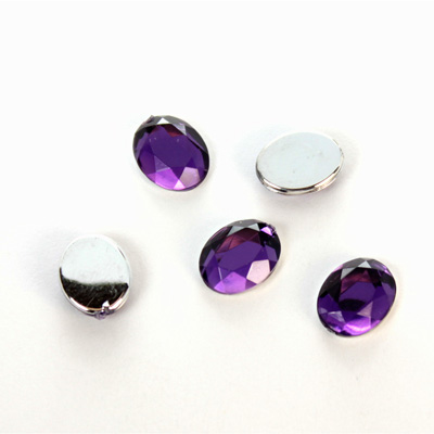 Plastic Flat Back Foiled Rose Cut Rhinestone - Oval 10x8MM AMETHYST