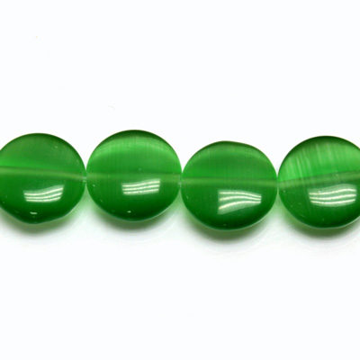 Fiber Optic Synthetic Cat's Eye Bead - Smooth Lentil Round 12MM CAT'S EYE GREEN