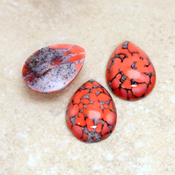 Glass Medium Dome Lampwork Cabochon - Pear 18x13MM CORAL MATRIX (03298)