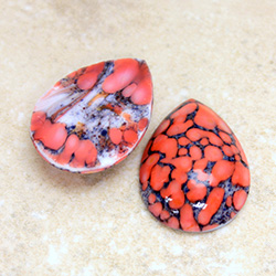 Glass Medium Dome Lampwork Cabochon - Pear 25x18MM CORAL MATRIX (03298)