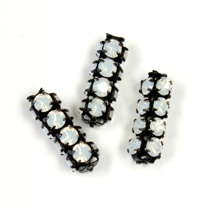 Preciosa Rhinestone Rondelle Crystal Tubes 20x7MM WHITE OPAL/BLACK