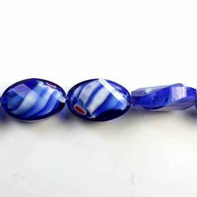 Chinese Cut Crystal Millefiori Bead - Oval Twist 20x15MM BLUE