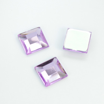 Plastic Flat Back Foiled Rose Cut Rhinestone - Square 12x12MM LT AMETHYST