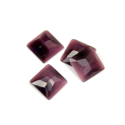 Fiber-Optic Flat Back Stone - Faceted checkerboard Top Square 10x10MM CAT'S EYE PURPLE