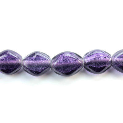 Glass Lampwork Bead - Kite Diamond Shape 13x12MM SILVER FL INLAY DK AMETHYST