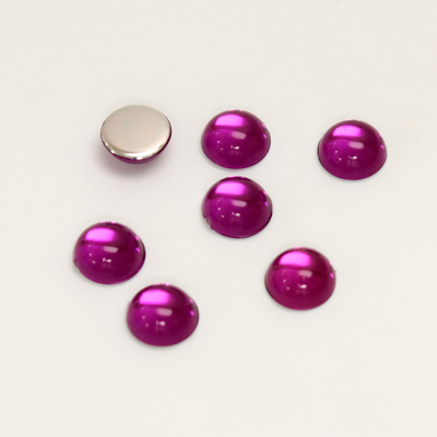 Plastic Flat Back Foiled Cabochon - Round 07MM FUCHSIA