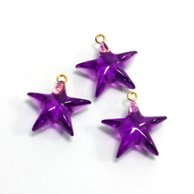 Plastic Pendant - Star with Brass Loop 13MM AMETHYST