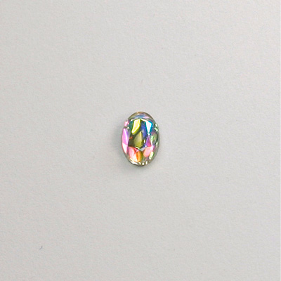 Glass Flat Back Rose Cut Faceted Foiled Stone - Oval 07x5MM CRYSTAL AB