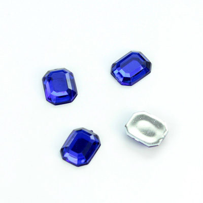 Plastic Flat Back Foiled Rose Cut Rhinestone - Cushion Octagon 10x8MM SAPPHIRE