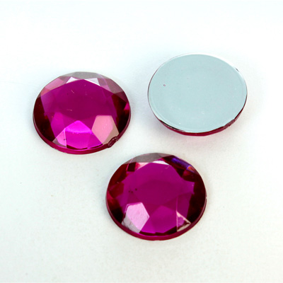 Plastic Flat Back Foiled Rose Cut Rhinestone - Round 18MM FUCHSIA