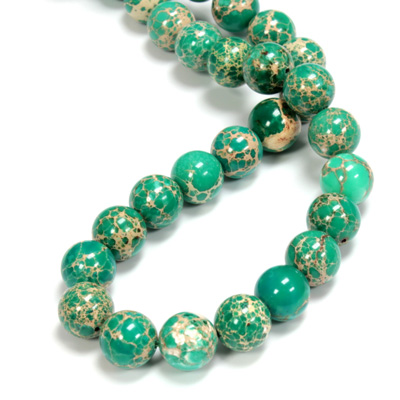 Gemstone Bead - Smooth Round 10MM SEA SEDIMENT JASPER DYED GREEN