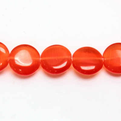 Fiber Optic Synthetic Cat's Eye Bead - Smooth Lentil Round 12MM CAT'S EYE ORANGE