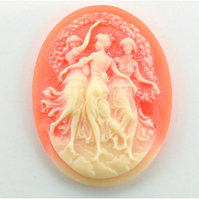 Plastic Cameo - 3 Dancers Oval 40x30MM IVORY ON CORNELIAN