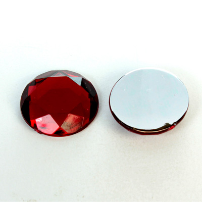 Plastic Flat Back Foiled Rose Cut Rhinestone - Round 20MM RUBY