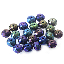 Czech Glass Fire Polish Bead - Rondelle Donut 09x6MM Full Coated IRIS BLUE