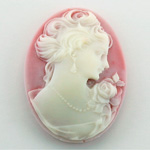 Plastic Cameo - Woman with Necklace (R) Oval 40x30MM WHITE ON RUBY FS
