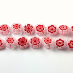 Glass Millefiori Bead - Flat Round 08x4MM WHITE RED (01)