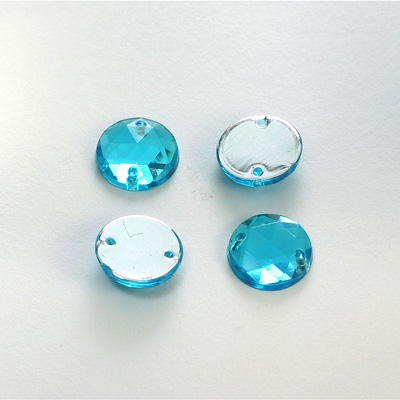 Plastic Flat Back 2-Hole Foiled Sew-On Stone - Round 12MM AQUA