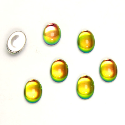 Glass Medium Dome Foiled Cabochon - Coated Oval 08x6MM IRIDIS