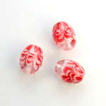 Glass Lampwork Bead - Oval Smooth 14x10MM PATTERN RED CRYSTAL