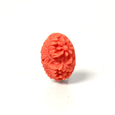 Plastic Carved Flower - Cluster Oval 18x13MM MATTE CORAL