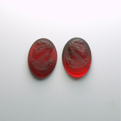 German Glass Cameo Woman Oval 18x13MM MATTE GARNET FOILED