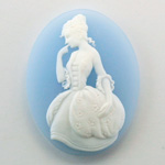 Plastic Cameo - Girl Oval 40x30MM WHITE ON BLUE