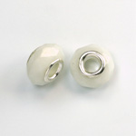 Glass Faceted Bead with Large Hole Silver Plated Center - Round 14x9MM CHALKWHITE