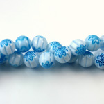 Glass Millefiori Bead - Round 08MM WHITE AQUA (25)