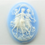 Plastic Cameo - 3 Dancers Oval 40x30MM WHITE ON BLUE