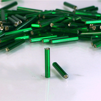 Preciosa Czech Glass Bugle Bead with Square Hole - 15MM DARK EMERALD SL 57620