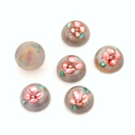 Glass Medium Dome Lampwork Cabochon - Round 10MM PINK ON GREY (00598)