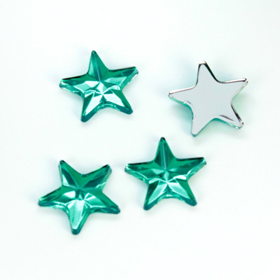 Plastic Flat Back Foiled Rose Cut Rhinestone - Star 15MM EMERALD